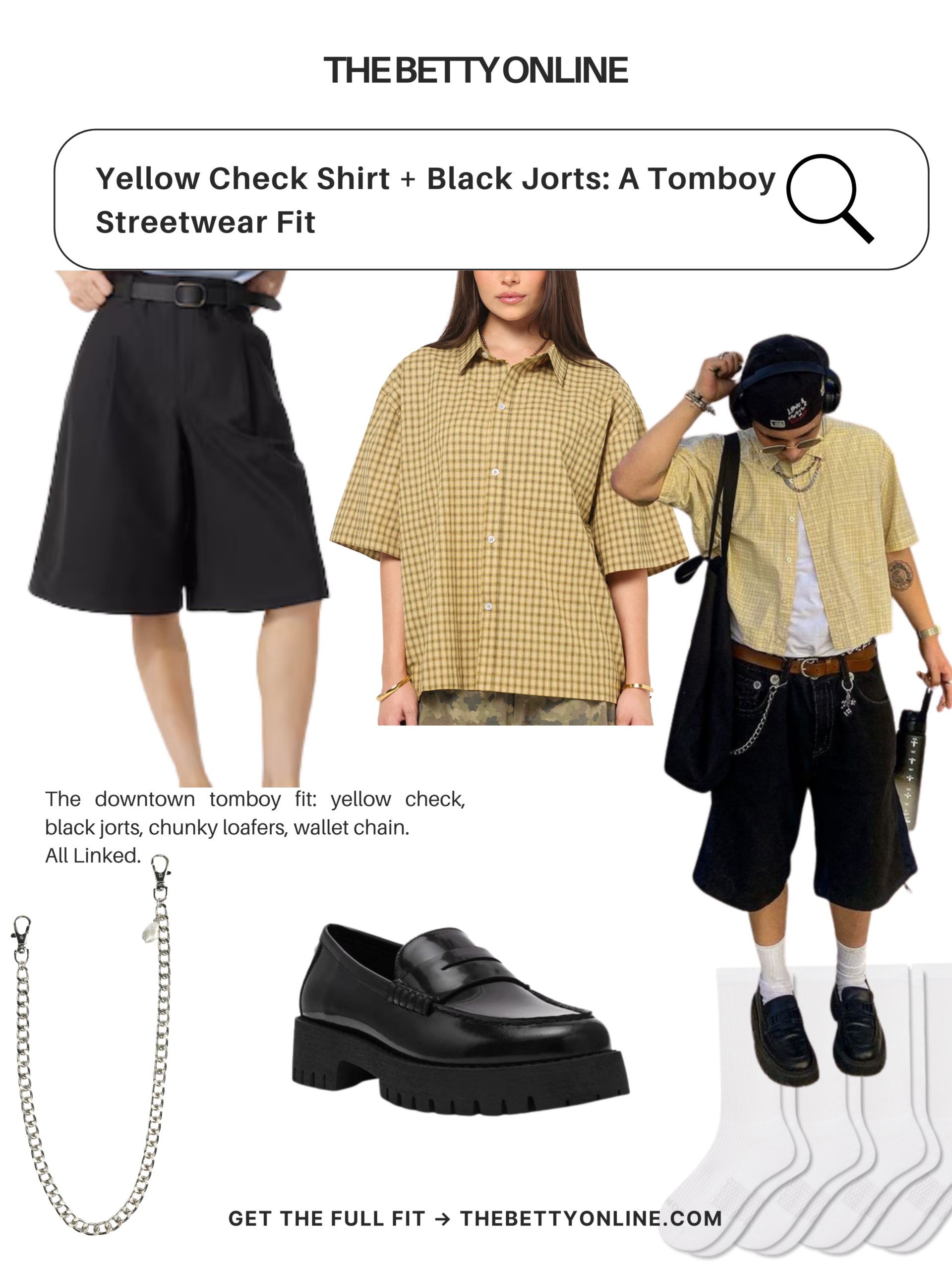 Yellow Check Shirt + Black Jorts: A Tomboy Streetwear Fit